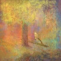 schilderij; gele boom met vogel