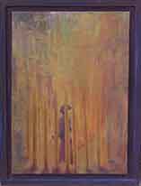 schilderij; Gevangen schilder met rode verf aan kwast.